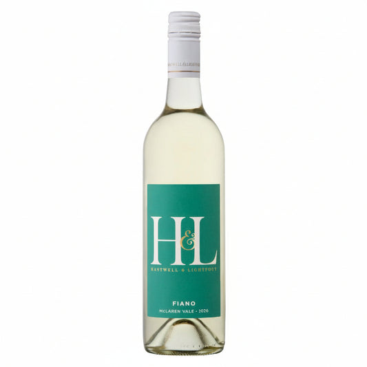 A bottle of Fiano wine from Hastwell & Lightfoot with a green label, displaying the brand and the name of the wine.